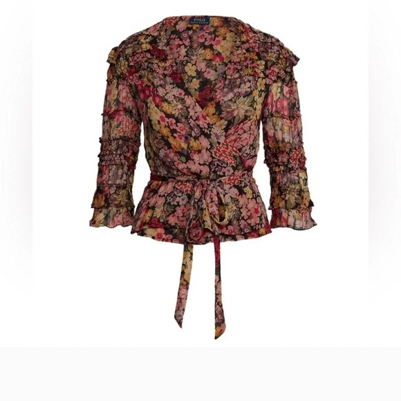 NWOT LG Polo RL Floral Chiffon Wrap Blouse - Picture 1 of 5